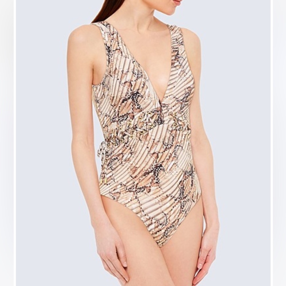 Jets by Jessica Allen Swimsuit Snakeskin Camel Tan size 6 US NWOT 3x $50
